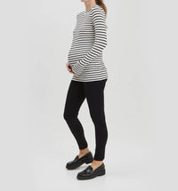 NOM Maternity Liv Long Sleeve Tee in white black stripe - women's long sleeve top - detail view