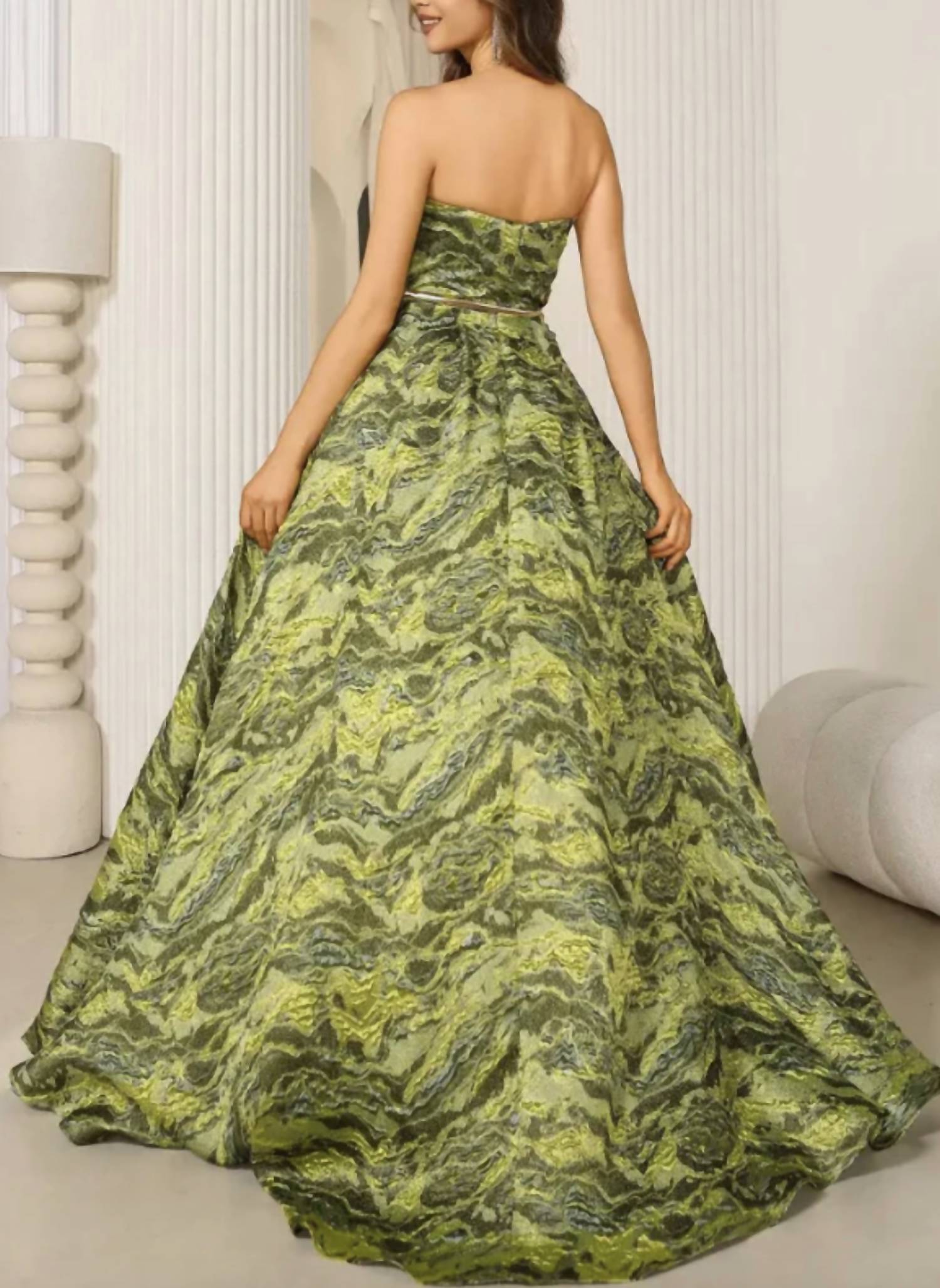 Terani Couture - Lava Jacquard Sleeveless High Slit Evening Ballgown