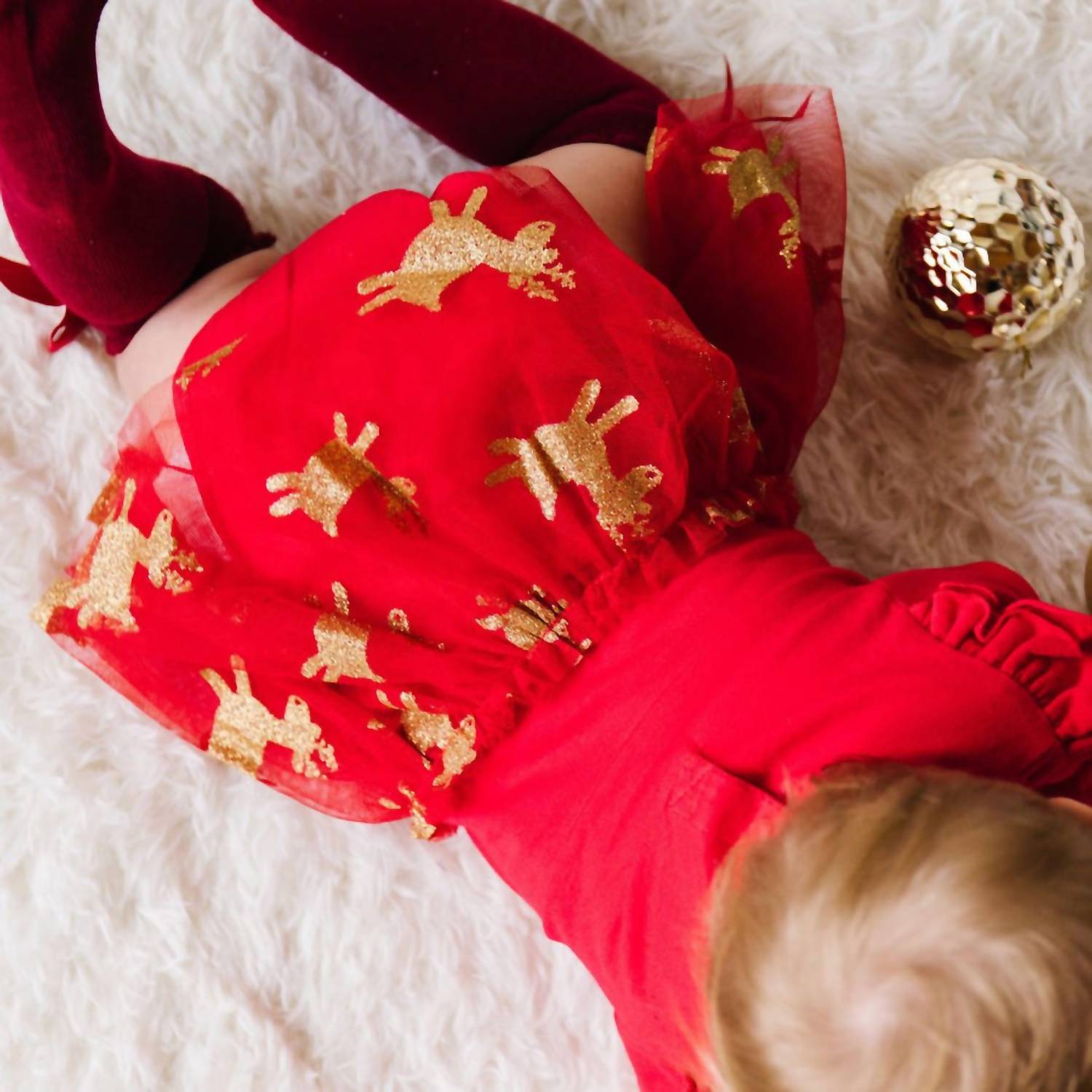 SWEET wink Reindeer Long Sleeve Tutu Bodysuit in red - kids' item - detail view