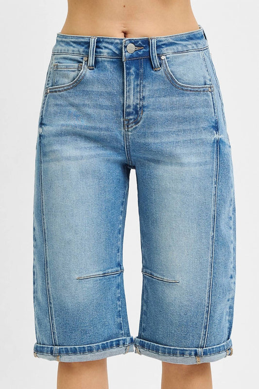 Risen - Mid Rise Fit Barrel Long Cuffed Shorts