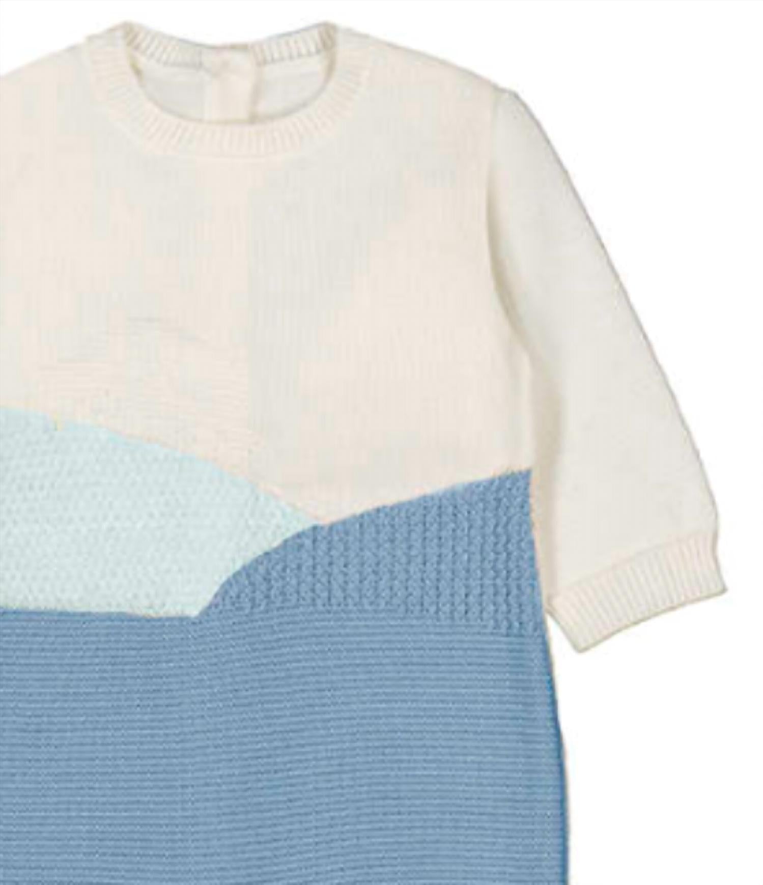 Mayoral Kid's Long Sleeve Tricot Romper in cloud blue - kids' item - detail view