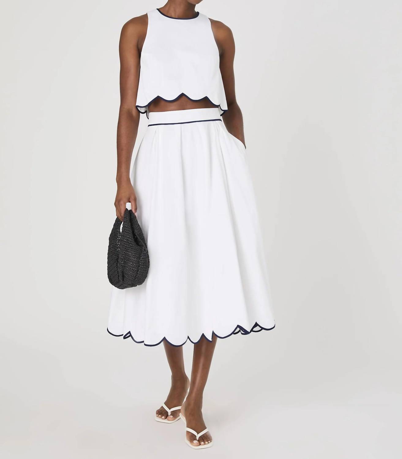 French Connection - Alexis Cotton Scallop Hem Midi Skirt