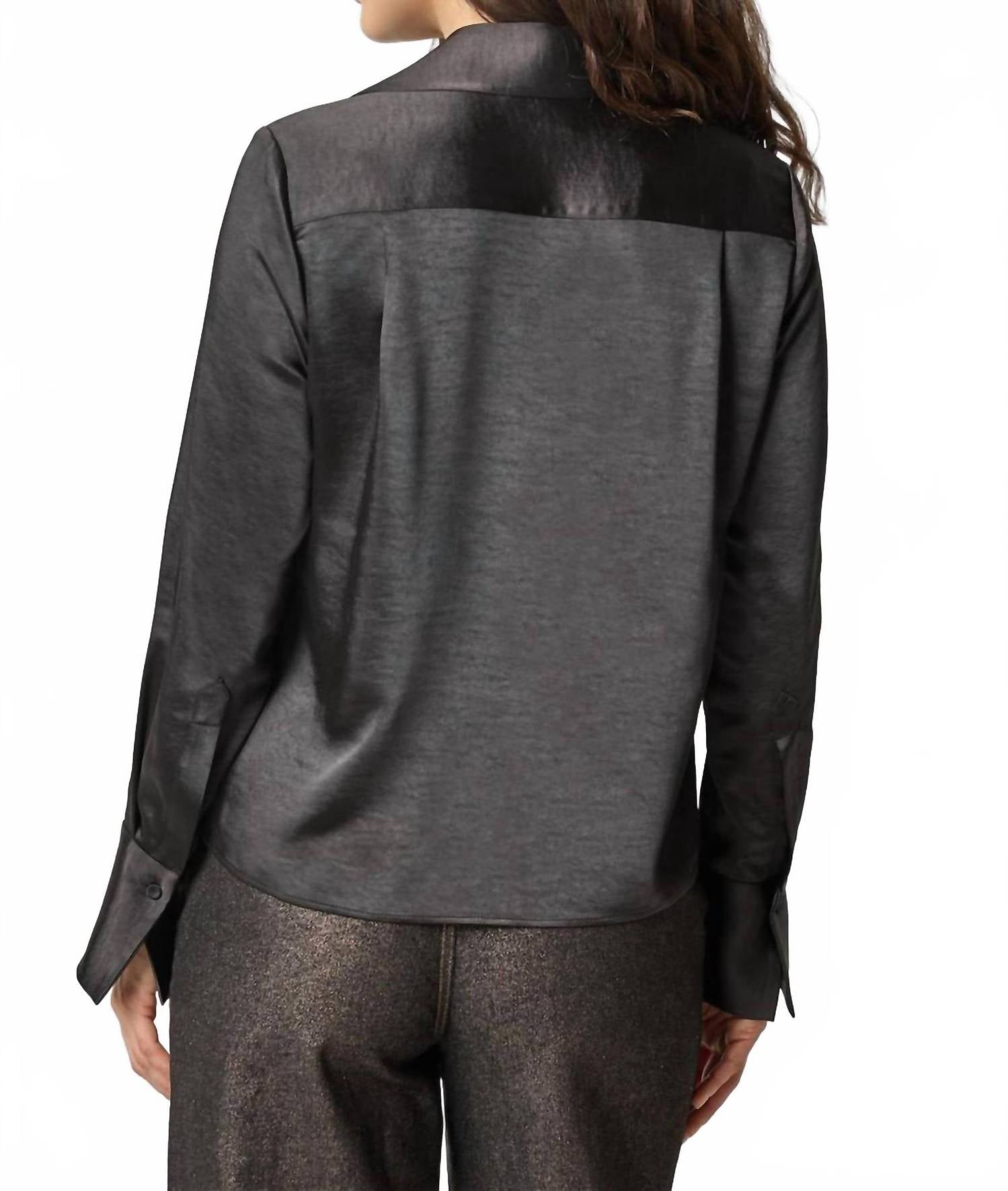 Lilla P Satin Button Down Shirt in black 1 - women's shirt - alternate view