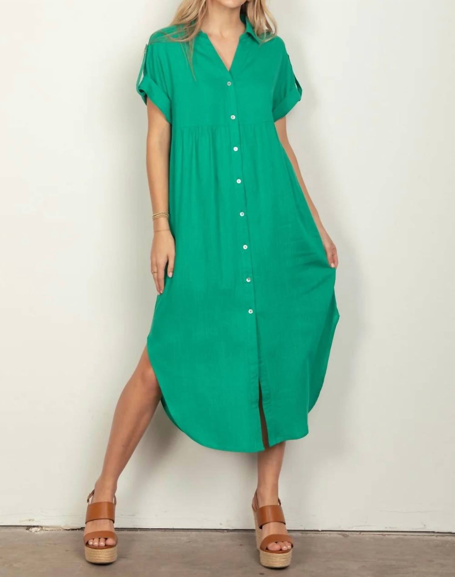 Very J - Oversized Solid Linen Woven Midi Dress