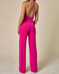 Blue Blush - Halter Neck Open Back Jumpsuit
