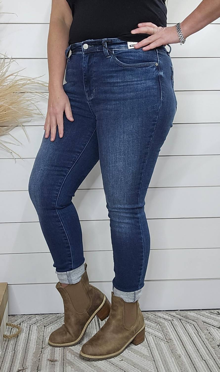 Judy Blue Thermal Denim Skinny Jeans in blue - women's jeans - alternate view