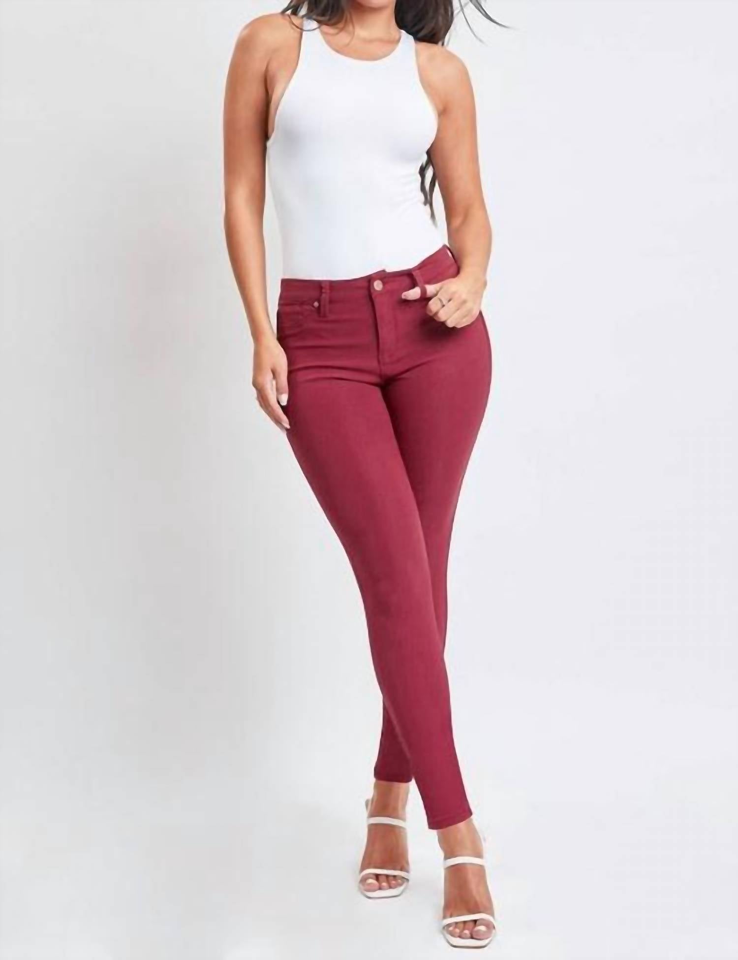 YMI Bianca Mid-rise Skinny Jeans in dark rose - women's jeans