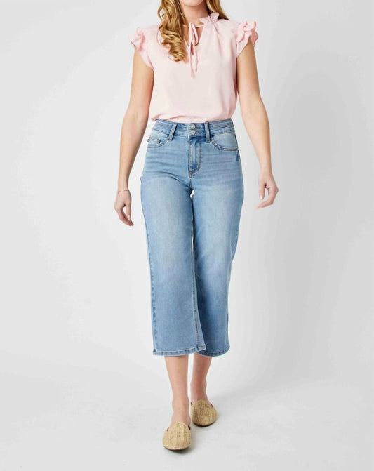 Judy Blue - High Waist Double Button Waistband Wide Leg Crop Jeans