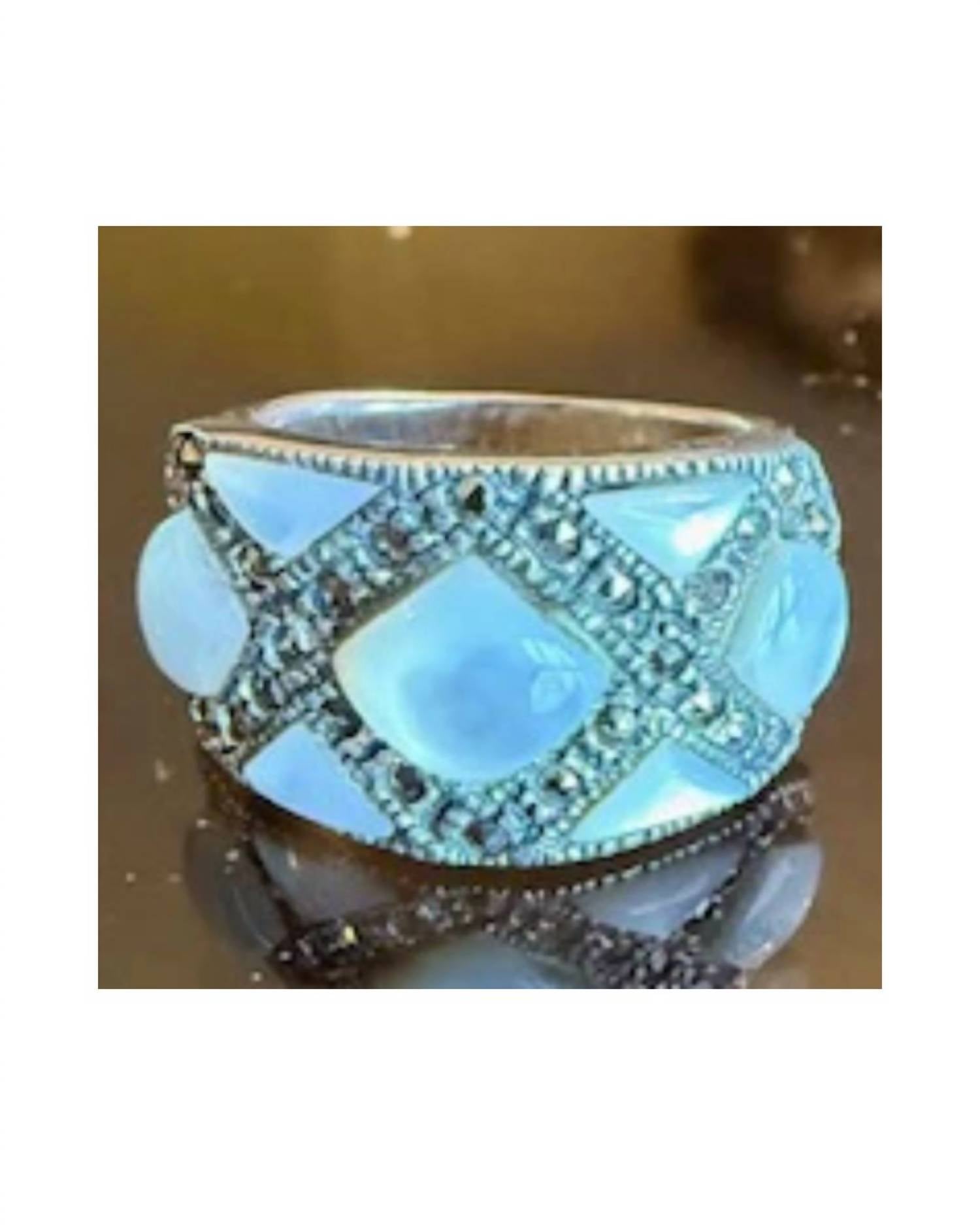 P & K Jewelry Women's Sterling Mother Of Pearl Marcasite Ring in silver white light blue - women's jewelry