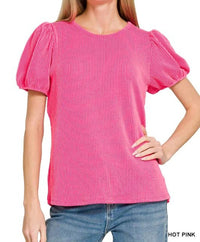 Zenana - Puff Sleeve Corded Shirt