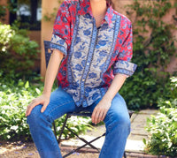 Karen Kane - Ruched Sleeve Border Print Shirt