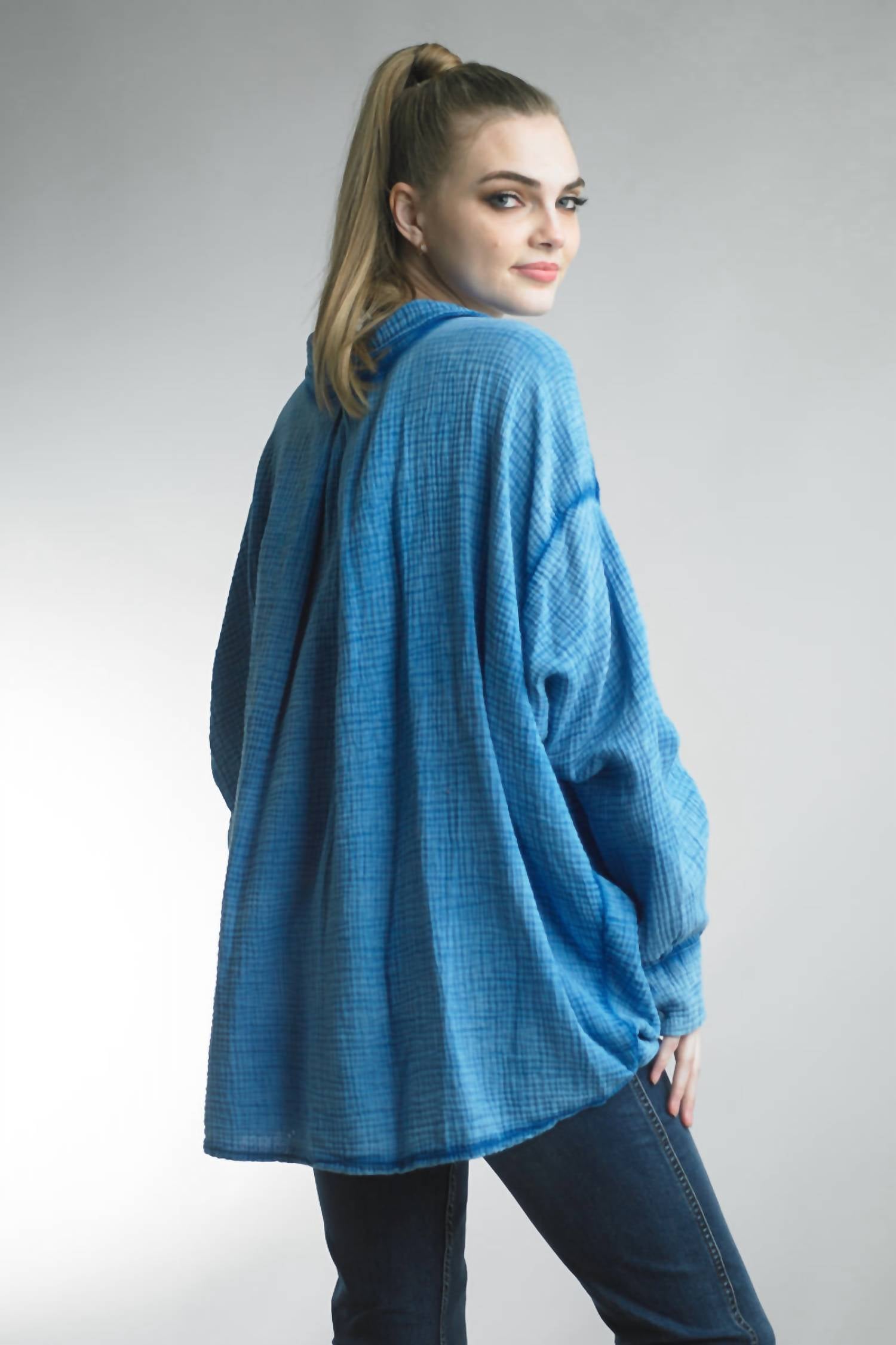 Tempo Paris - Gauze Oversized Button Front Shacket Top