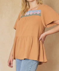 Entro - Geometric Design Peplum Top - Plus