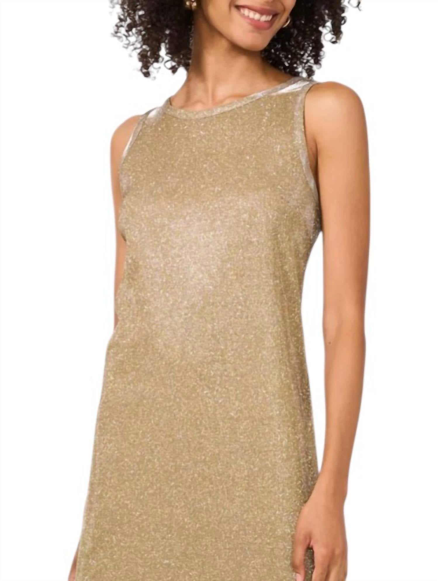 VINCE CAMUTO Sleeveless Metallic Maxi Dress in gold - women's dress - detail view