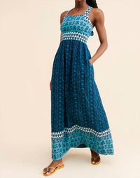 Faherty Gracie Maxi Dress in blue bali bloom - women's dress - detail view