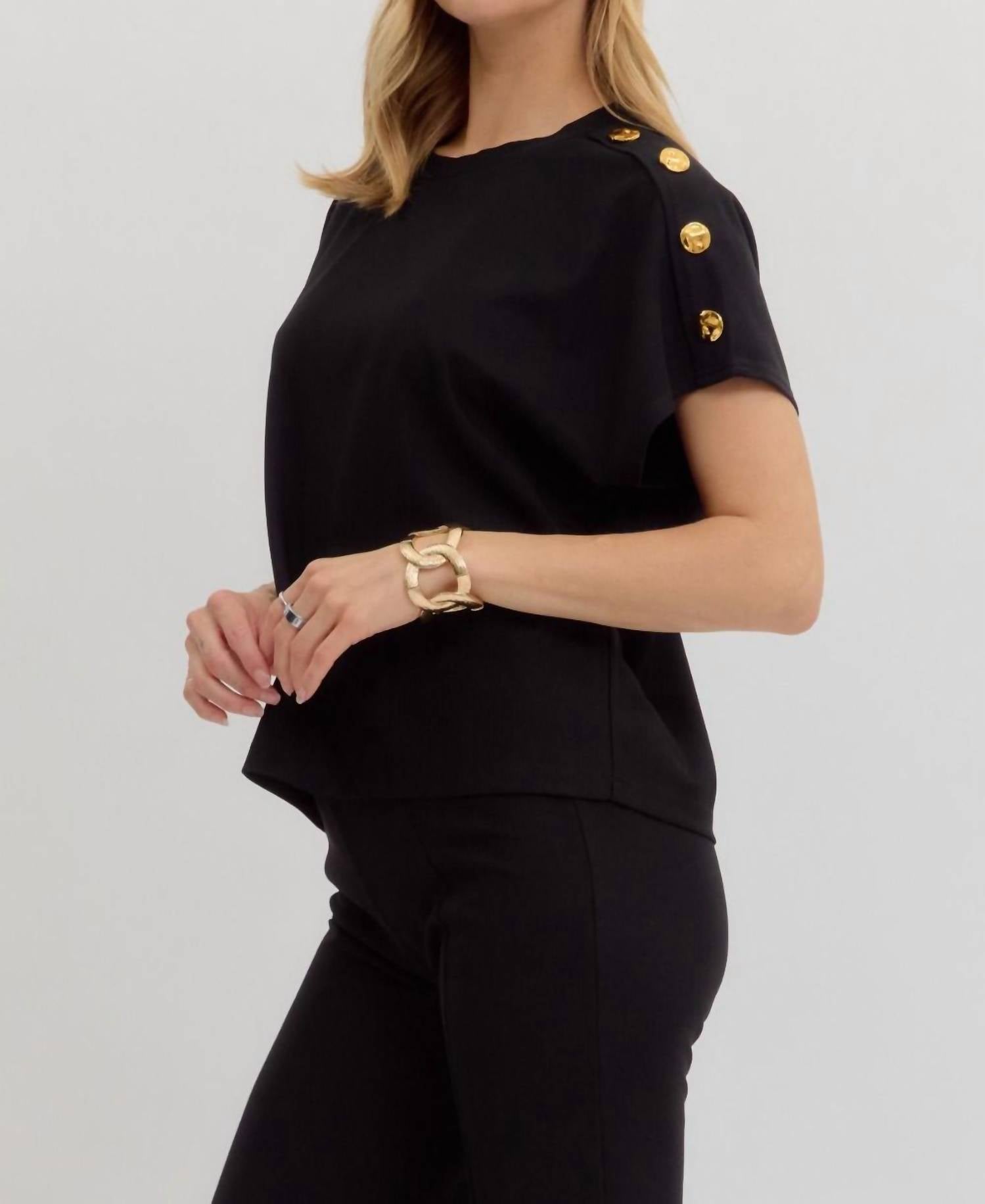 Entro - Crew Neck Gold Button Pullover Blouse