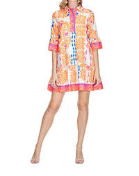 Jade - Placket Elbow-length Sleeves Mini Dress