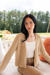 Q2 Breezy Open Cardigan in beige - women's cardigan - alternate view
