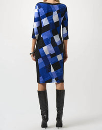 Joseph Ribkoff Plaid Print Sheath Dress in black blue - women's dress - detail view