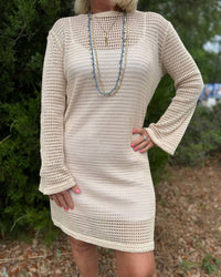 Bobi - Sandy Crochet Bell Sleeve Mini Dress