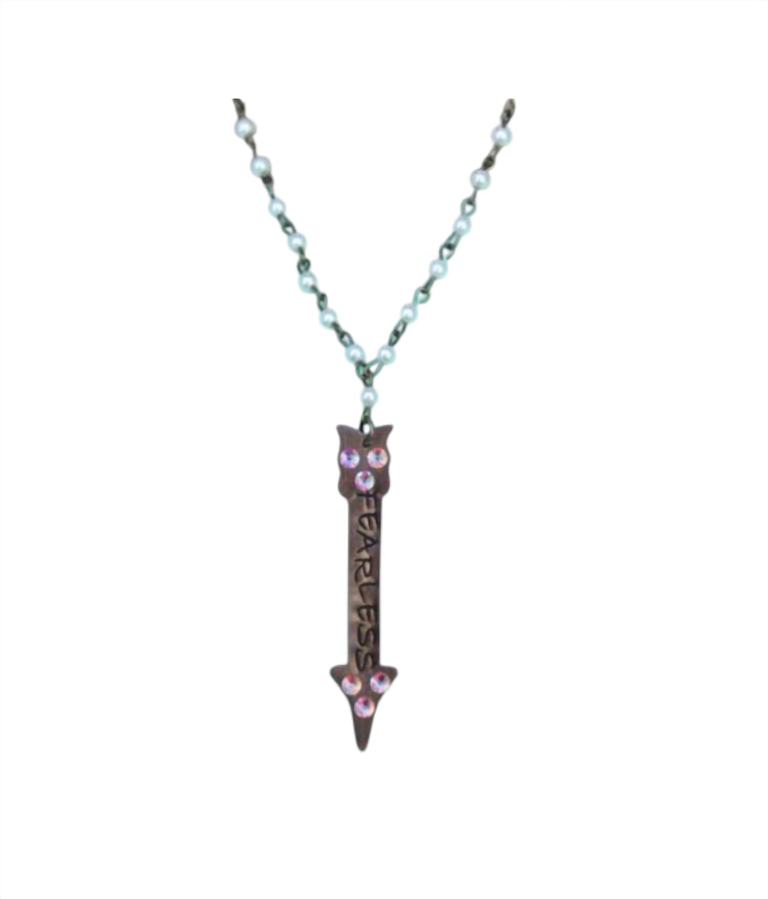 Pink Panache Women's Pearl Chain Linked Fearless Stamped Arrow Necklace in multi - women's jewelry - detail view