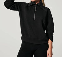 Spanx Women's Airessentials Half Zip Top in black - women's long sleeve top