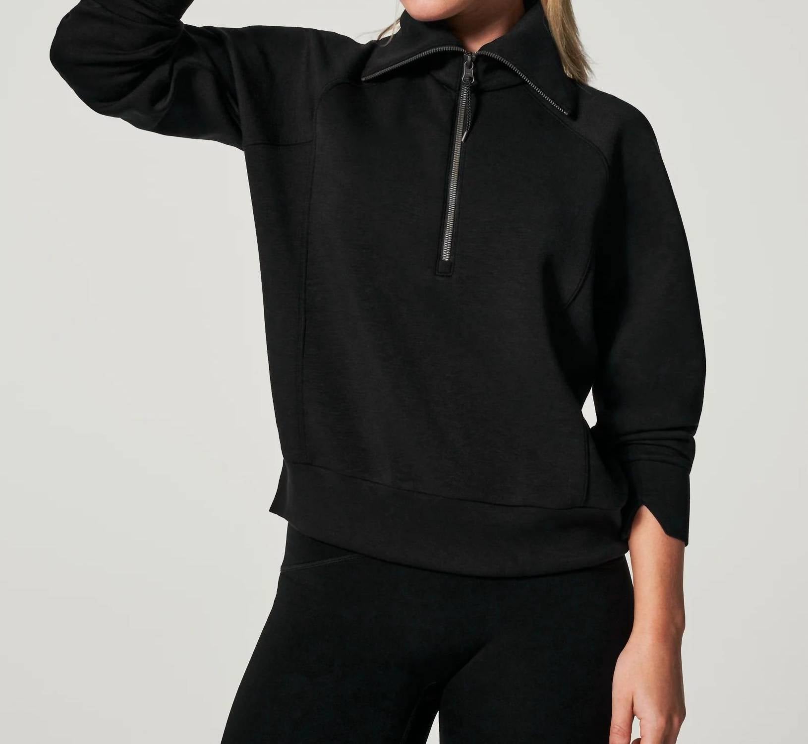 Spanx Women's Airessentials Half Zip Top in black - women's long sleeve top