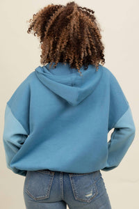 Bibi - Oversized Color Block Elastic Hem Fleece Hoodie