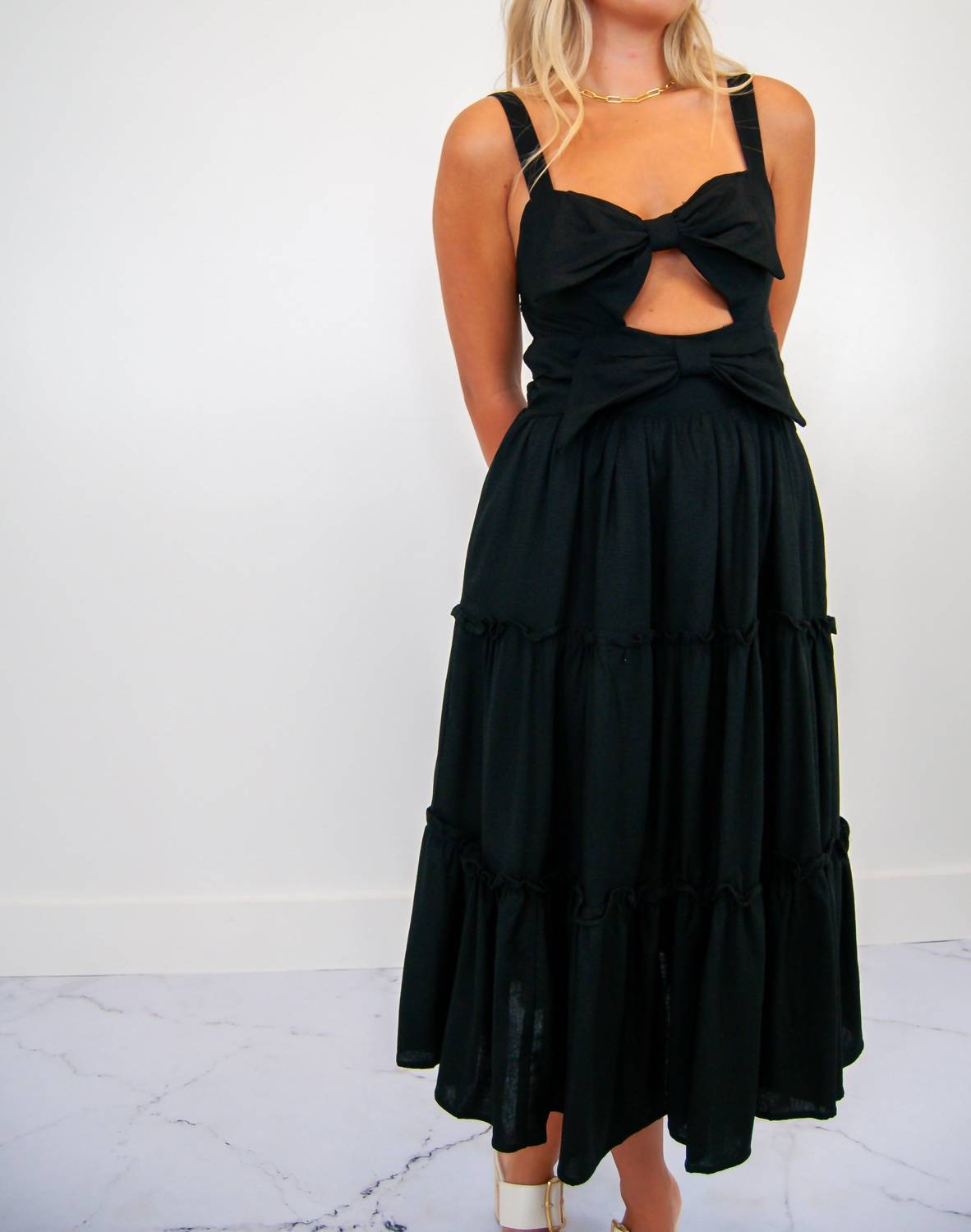 So Me - Cut Out Bow Tiered Dress