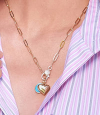 Knotty Bling - Women's Turquoise Stone And Heart Charm Necklace