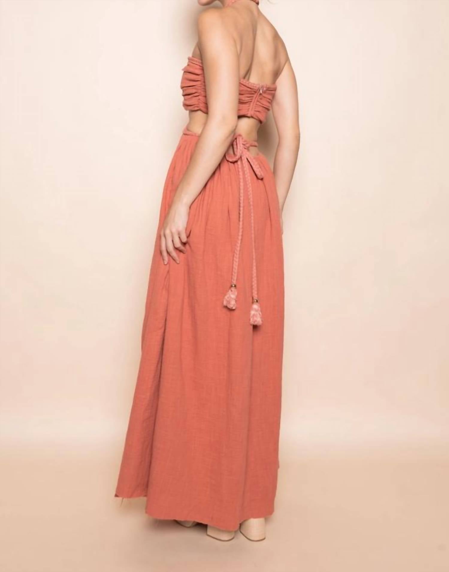 Fore Collection - Braided Strap Gold Beadin Cut Out Waist Maxi Dress