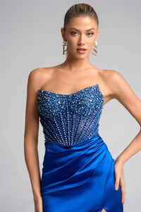 PORTIA&SCARLETT Stunning Satin Daring Prom Gown in royal - women's dress - alternate view