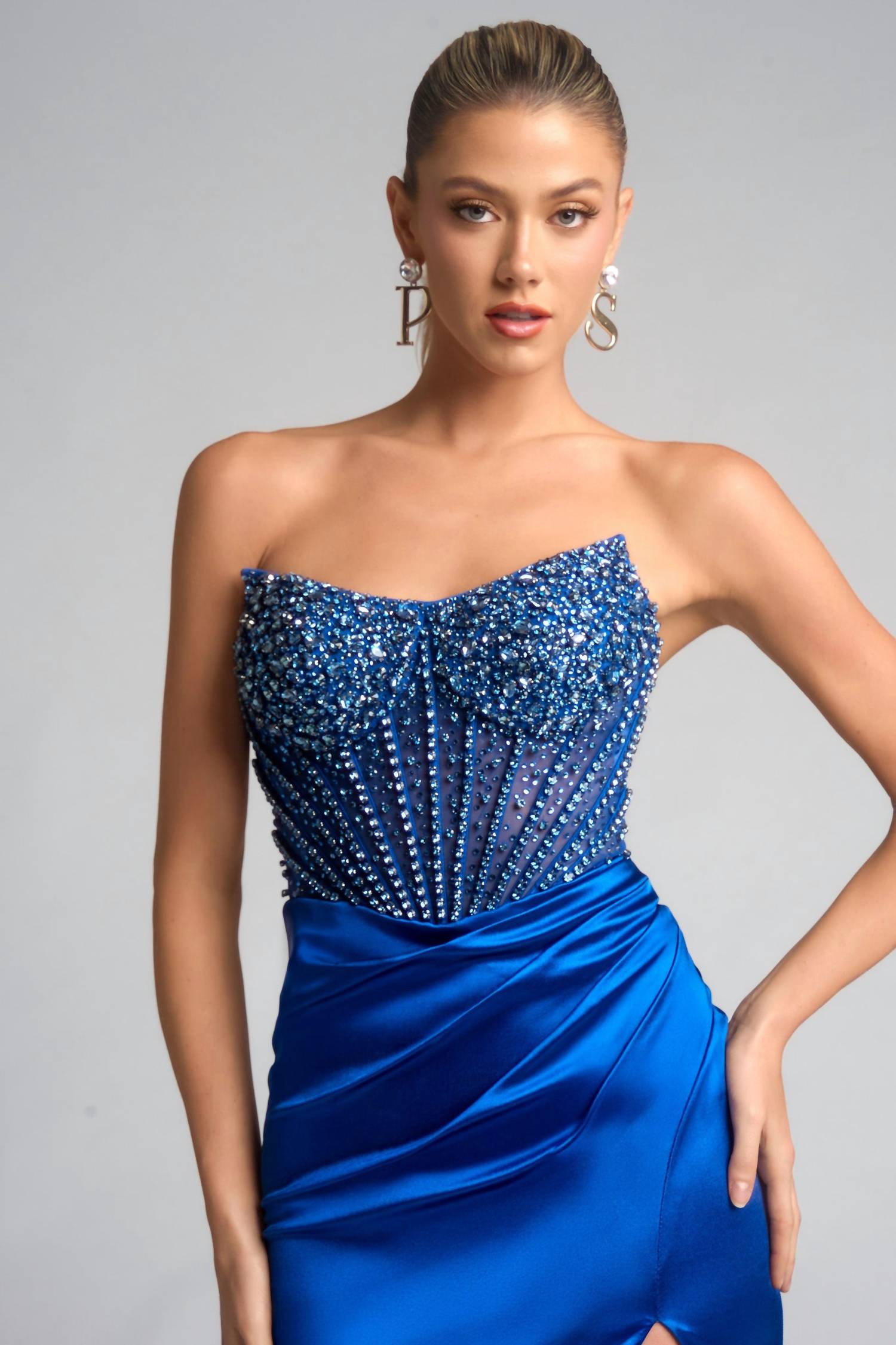 PORTIA&SCARLETT Stunning Satin Daring Prom Gown in royal - women's dress - alternate view