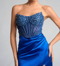PORTIA&SCARLETT Stunning Satin Daring Prom Gown in royal - women's dress - detail view