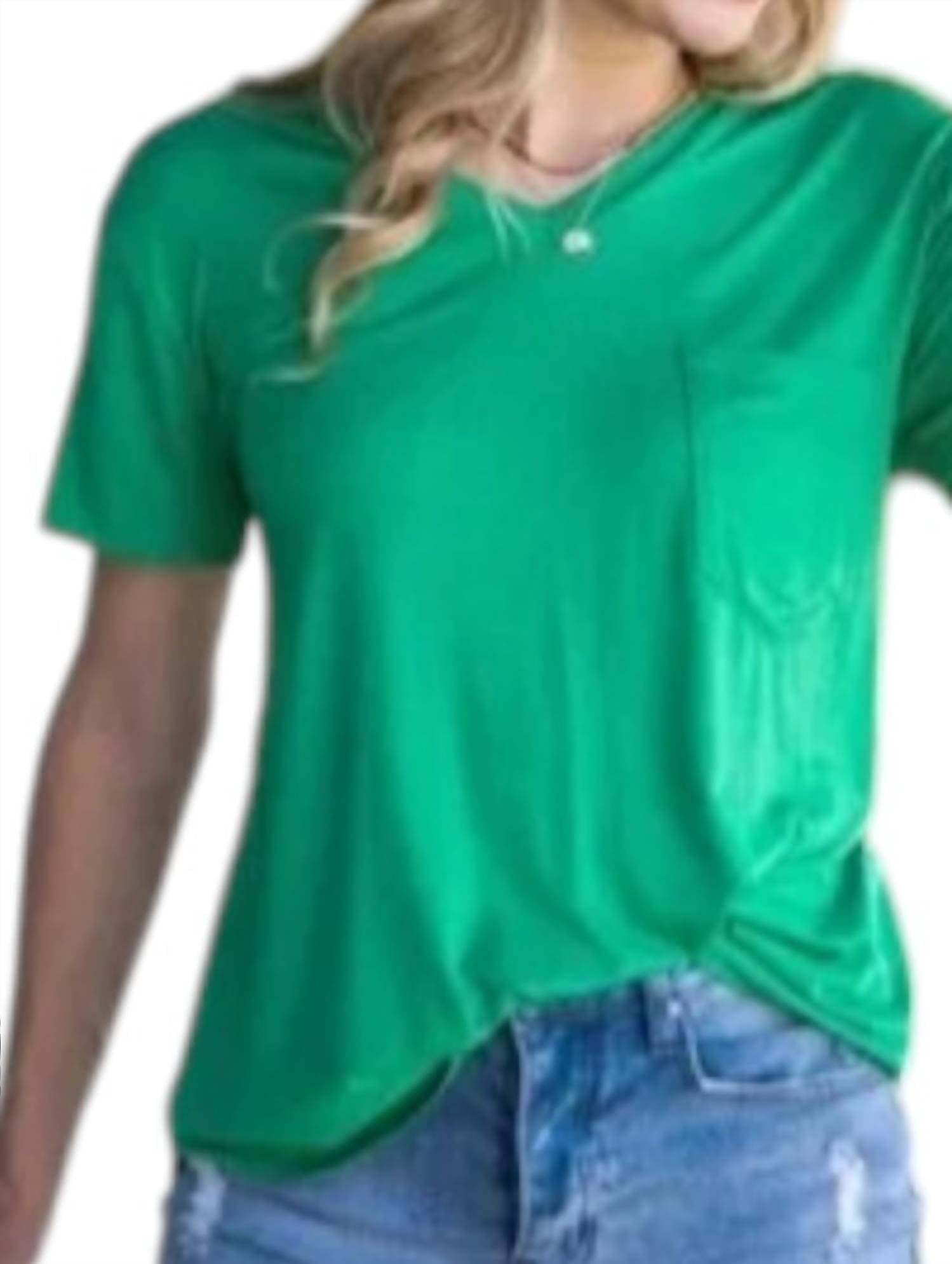 Grace and Lace Perfect Pocket Tee in maui green - women's t-shirt - detail view