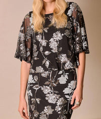 Joseph Ribkoff - Sequined Floral Mesh Top
