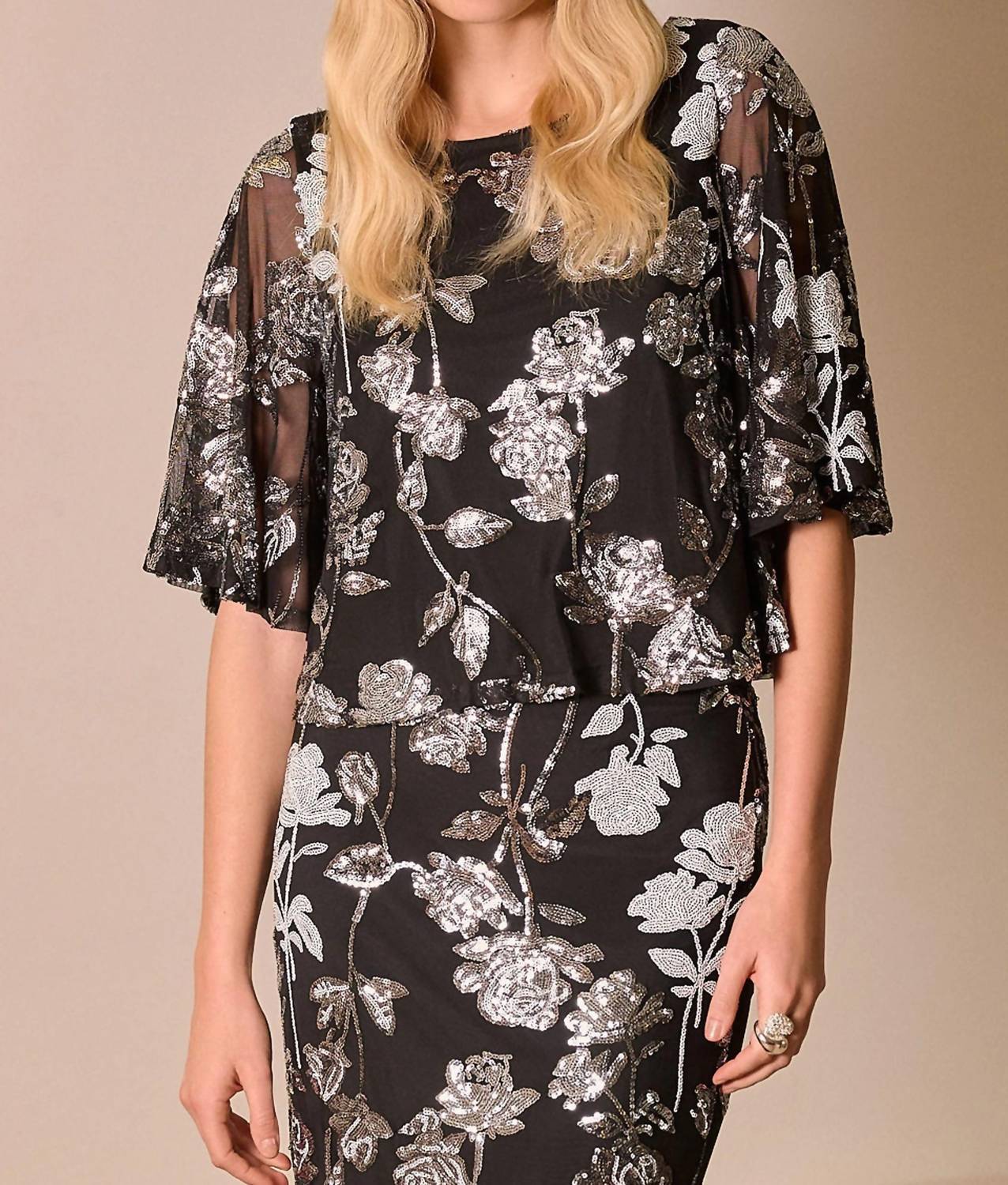 Joseph Ribkoff - Sequined Floral Mesh Top