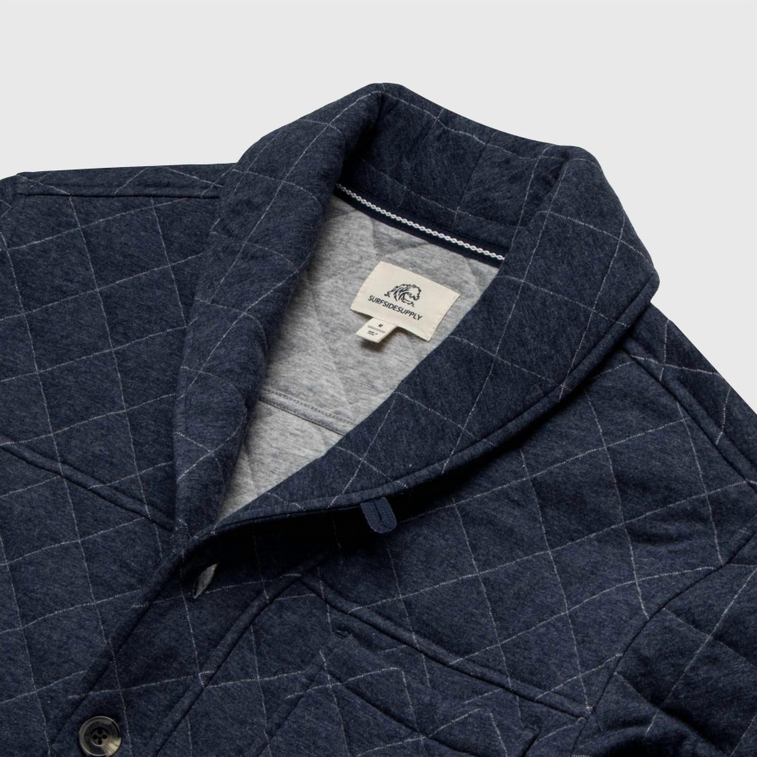 Surfside Supply Men's Austin Quilted Shawl Cardigan in navy heather - men's sweater - alternate view