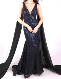 Ava Presley - Fitted Sequin Evening Gown With Cascading Sash