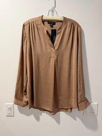 Renuar Women's Long Sleeve V Neck Blouse in tan - women's blouse