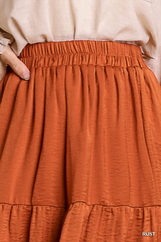 Umgee - Elastic Waist Band Tiered Skirt With Lining