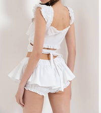 Kikiriki Bambola Cotton Poplin Ruffle Bloomer Skort Matching Set in white - women's sleepwear - alternate view