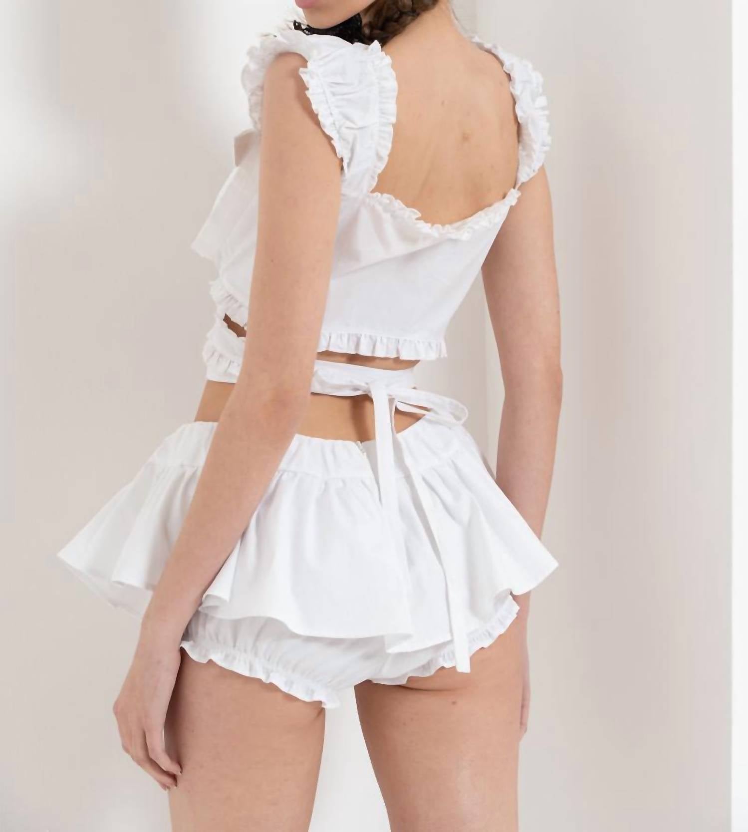 Kikiriki Bambola Cotton Poplin Ruffle Bloomer Skort Matching Set in white - women's sleepwear - alternate view