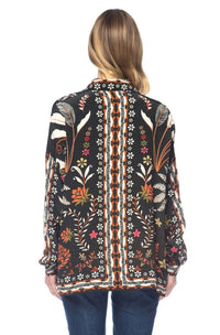 Tolani Kennedy Palm Tree Shirt in black - women's long sleeve top - detail view