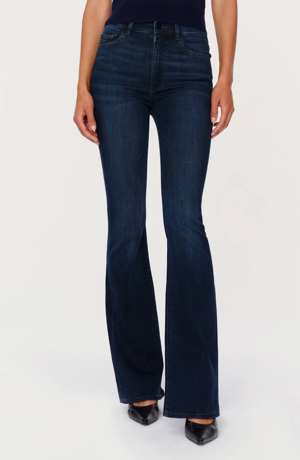 DL1961 - Women's Bridget Boot Cut High Rise Instasculpt Crop Released Jeans in dark indigo - women's jeans
