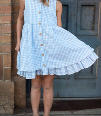 Oopsie Daisy - Girls' Gingham Check Pocket Ruffle Spring Dress