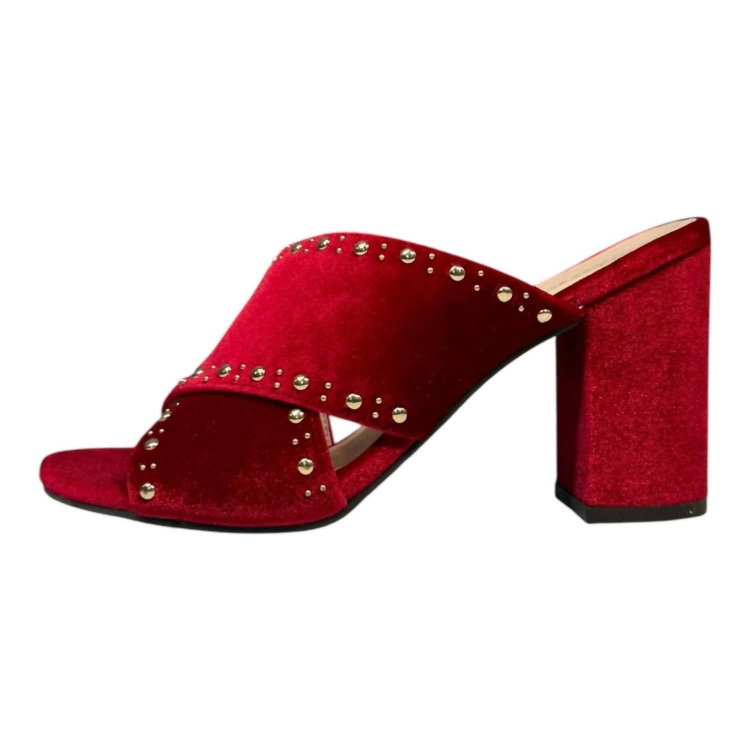 COLE HAAN Women's Gabby Studded Slip-on Sandals in red velvet - women's sandal - detail view