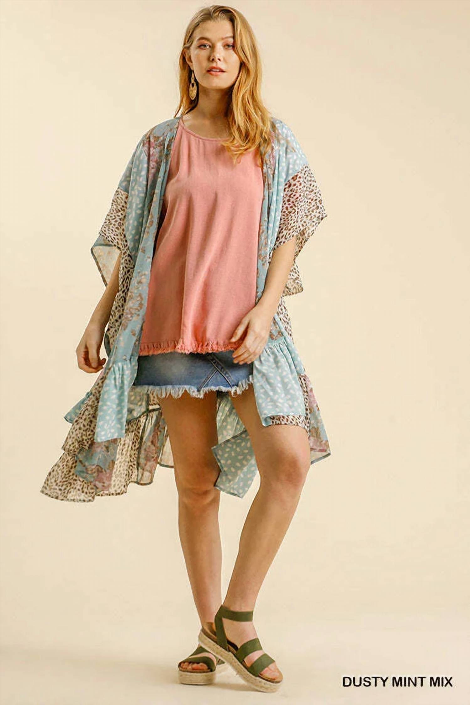 Umgee - Floral Animal Mixed Print Open Front Long Kimono
