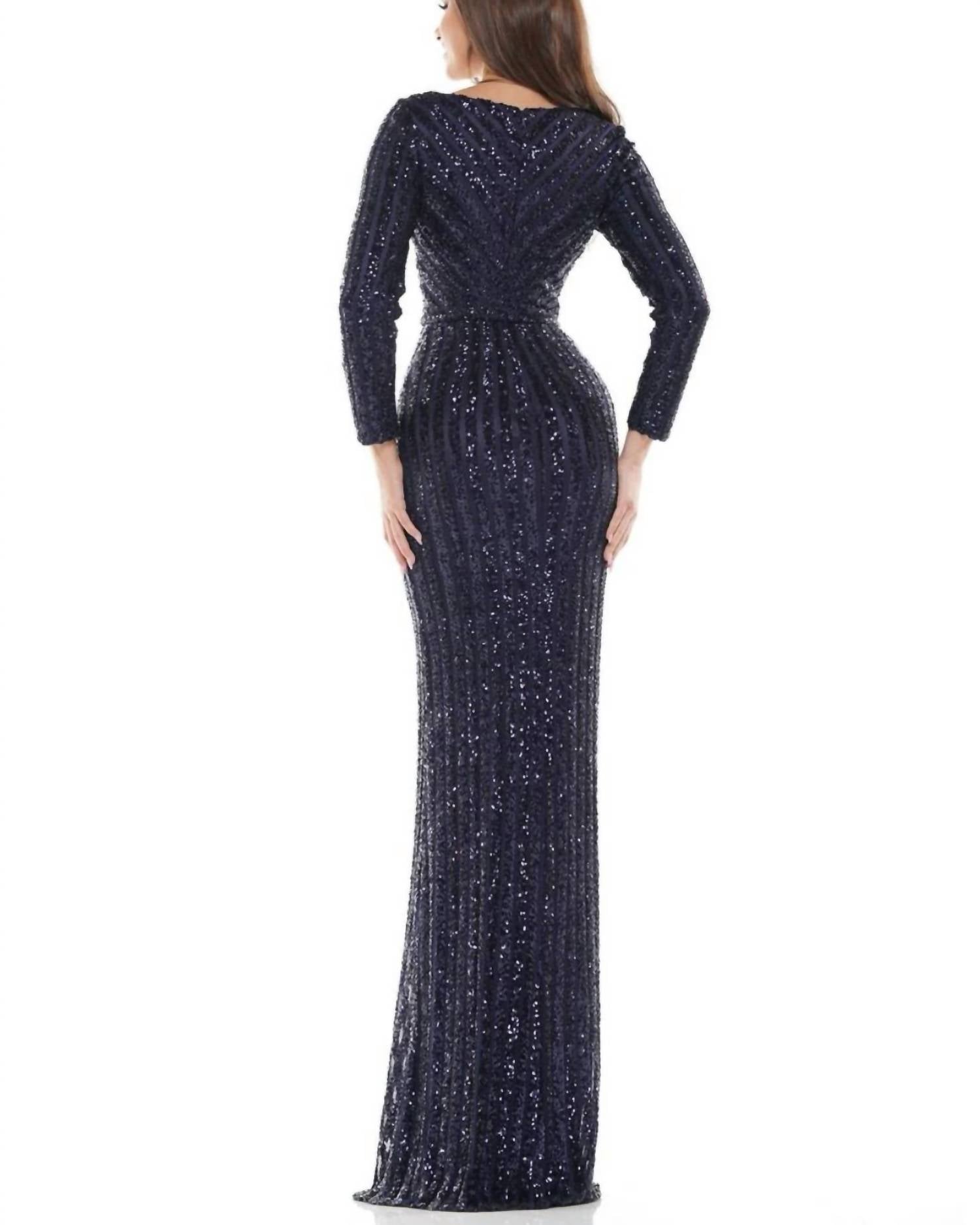 Colors Dress - Long Sleeve Stripe Sequin Gown