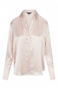 catherine gee Daria French Cuff Silk Blouse in rosewater - women's blouse - detail view